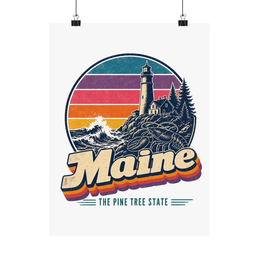 Maine Retro Sunset Poster