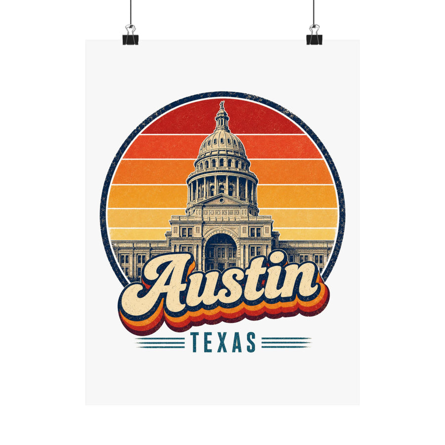 Austin Retro Sunset Poster
