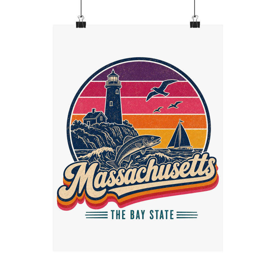 Massachusetts Retro Sunset Poster
