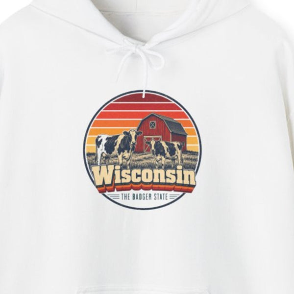 Wisconsin Dairy Cows Red Barn Hoodie