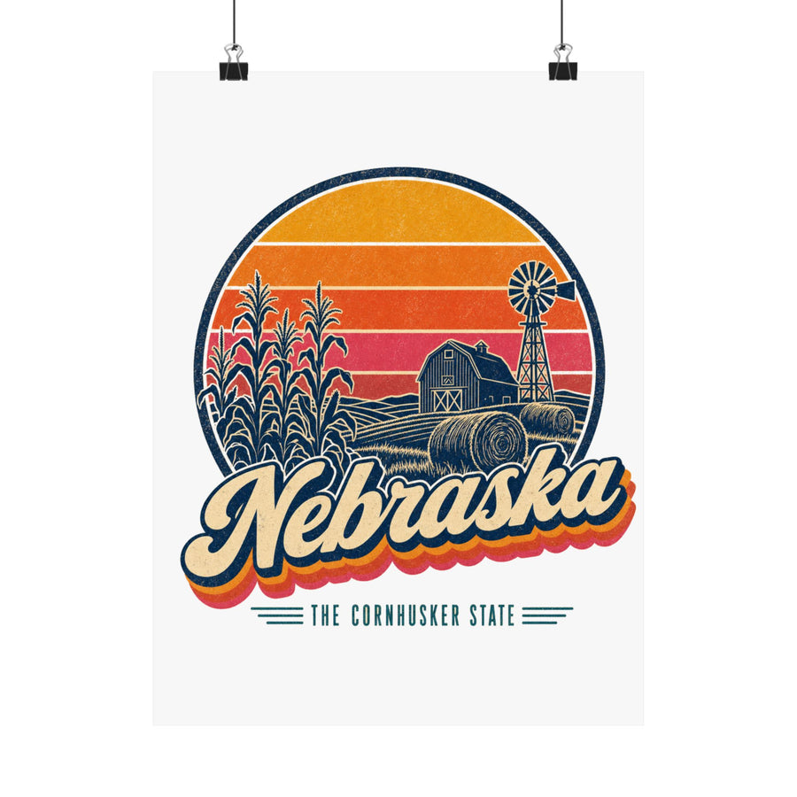 Nebraska Retro Sunset Poster