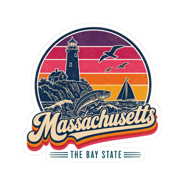 Massachusetts Retro Sunset Sticker