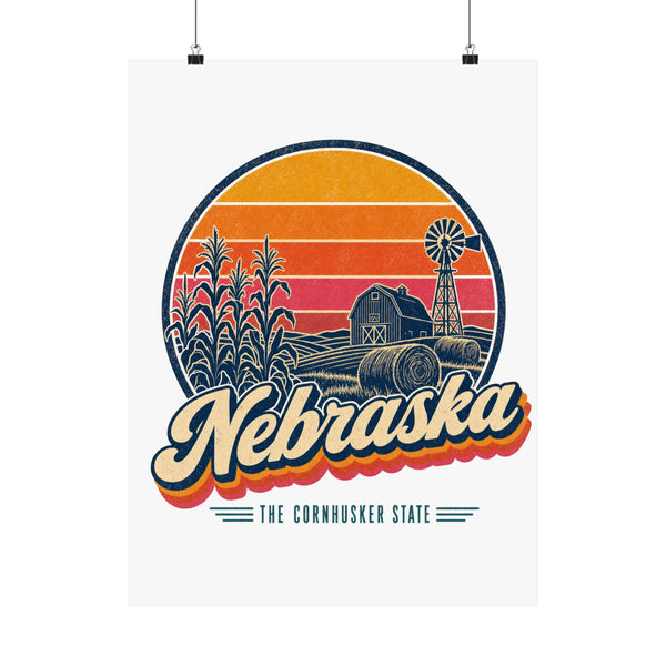 Nebraska Retro Sunset Poster