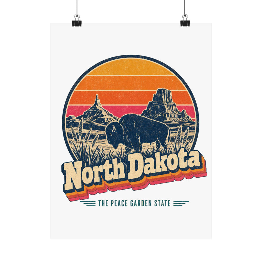 North Dakota Retro Sunset Poster