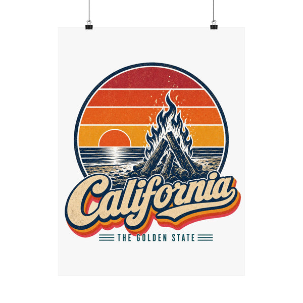California Beach Sunset Bonfire Poster